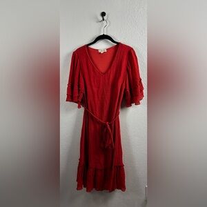 Indigo Rose Women’s Midi Dress Ruffle Bell Short Sleeves V Neck Bohemian Sz S